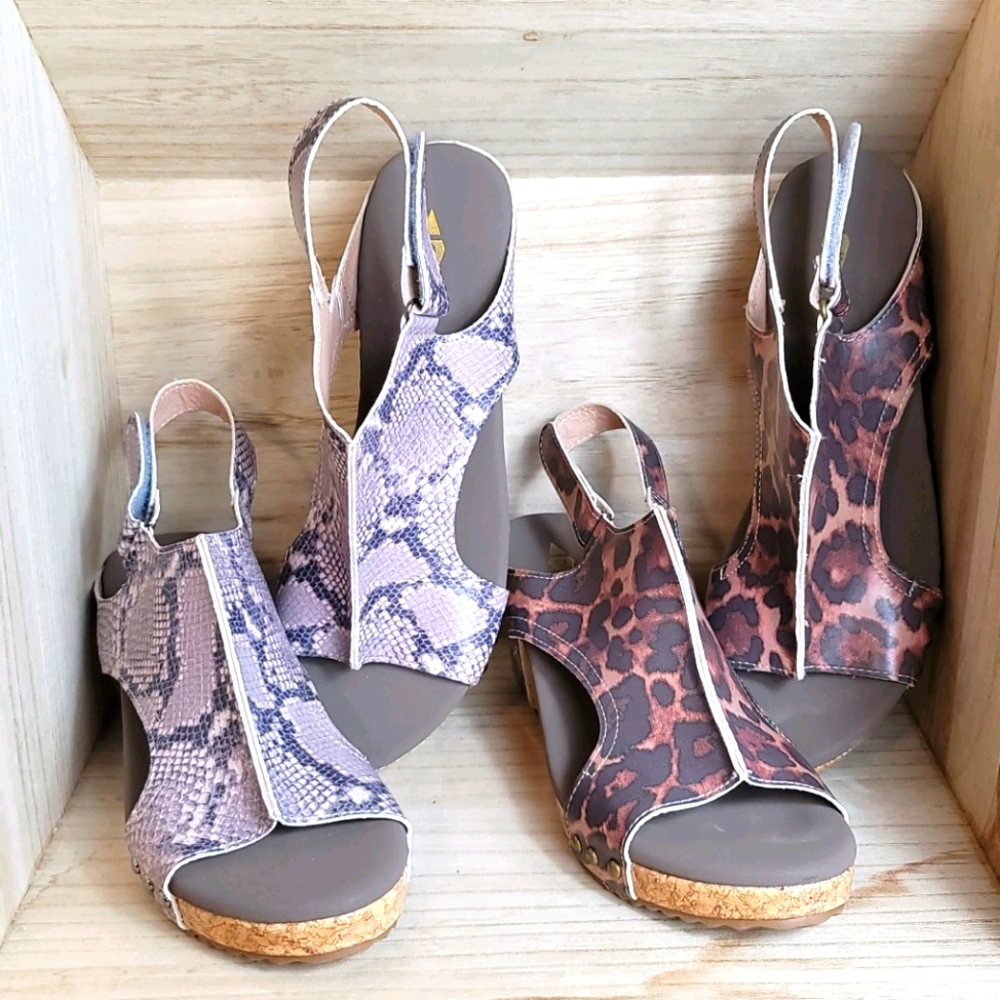 Jolimall Peep Toe Blocking Hook-Loop Wedges Shoes